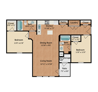 Two Bedroom / Two Bath - 911 Sq.Ft.*